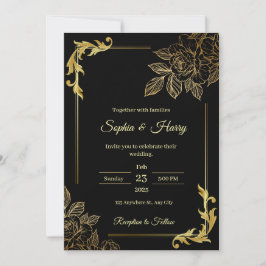 Elegante Schwarz-Gold-Hochzeit Einladung