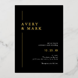 Elegante Schwarz-Gold-Hochzeit Folieneinladung