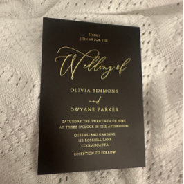 Elegante Schwarz & Gold Hochzeit Golden Folieneinladung