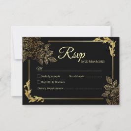 Elegante Schwarz-Gold-Hochzeit RSVP Karte