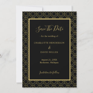 Elegante Schwarz-Gold-Hochzeit Save The Date
