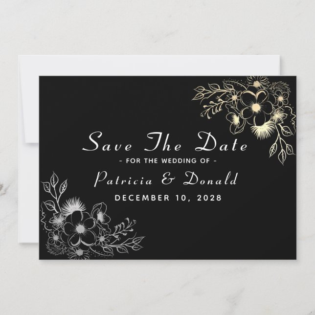 Elegante Schwarz-Gold-Hochzeit Save The Date (Vorderseite)