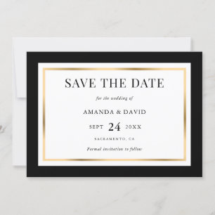 Elegante Schwarz-Gold-Hochzeit Save The Date