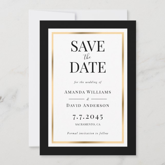 Elegante Schwarz-Gold-Hochzeiten speichern die Dat Save The Date (Vorderseite)