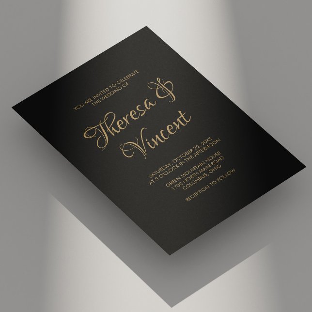 Elegante Schwarz-Gold-Kalligrafie-Hochzeit Einladung (Elegant Black and Gold Calligraphy Wedding Invitation)