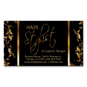Elegante Schwarz-Gold-Marmor-Haarstylistin Magnetische Visitenkarte