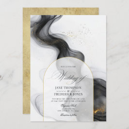 Elegante Schwarz-Gold-Marmor-Hochzeit Einladung