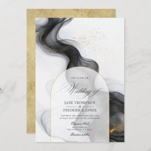 Elegante Schwarz-Gold-Marmor-Hochzeit Einladung