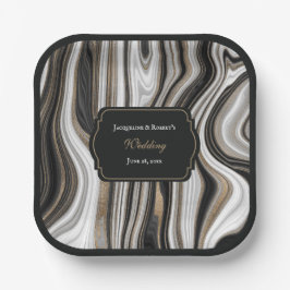 Elegante Schwarz-Gold-Marmor-Hochzeit Pappteller