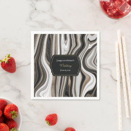 Elegante Schwarz-Gold-Marmor-Hochzeit Serviette