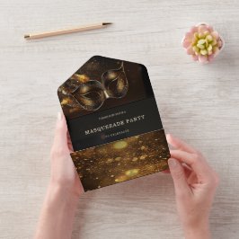 Elegante Schwarz-Gold-Masquerade mit UAWG All In One Einladung