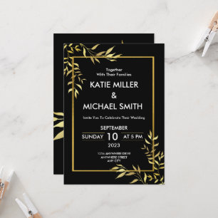 Elegante Schwarz & Gold Moderne Hochzeit Einladung