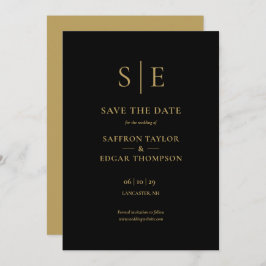 Elegante Schwarz-Gold-Monogramm-Hochzeit Save The Date