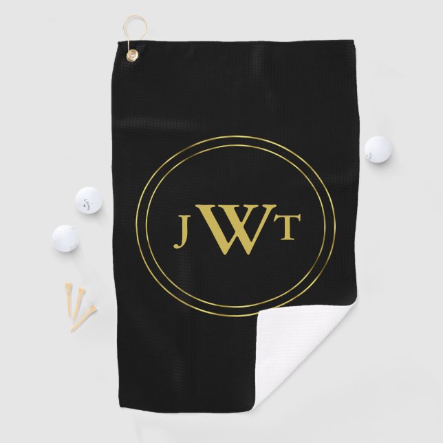 Elegante Schwarz-Gold-Monogramm-Vorlage Golfhandtuch (Insitu)