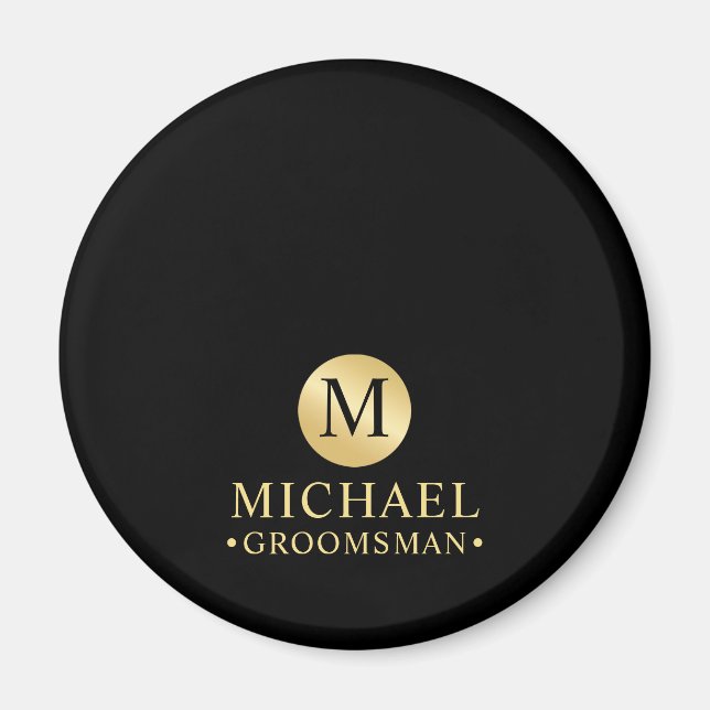 Elegante Schwarz-Gold-Personalisierte Trauzeugen Magnet (Vorne)