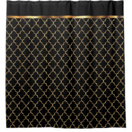 Elegante Schwarz-Gold-Quatrefolien-Muster Duschvorhang