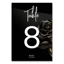 Elegante Schwarz-Gold-Rose-Tischnummer