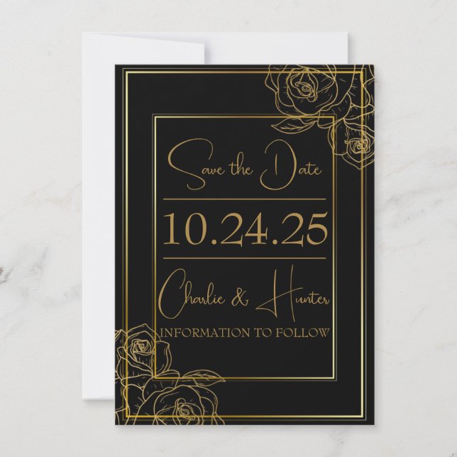 Elegante Schwarz-Gold-Save the Date-Karte Save The Date (Vorderseite)