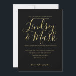 Elegante Schwarz-Gold-Script-Hochzeit Einladung<br><div class="desc">Elegante goldene Handschrift Namen über fett schwarze Hochzeitseinladung mit moderner Formulierung.</div>