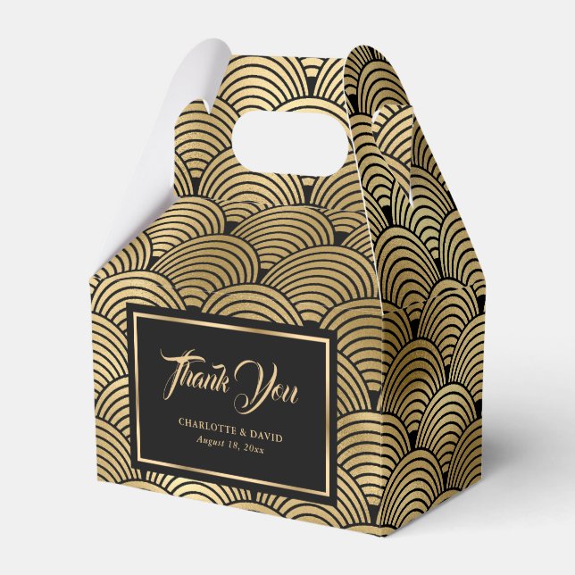 Elegante Schwarz-Gold-Seashell-Scales Hochzeit Geschenkschachtel (Vorderseite)