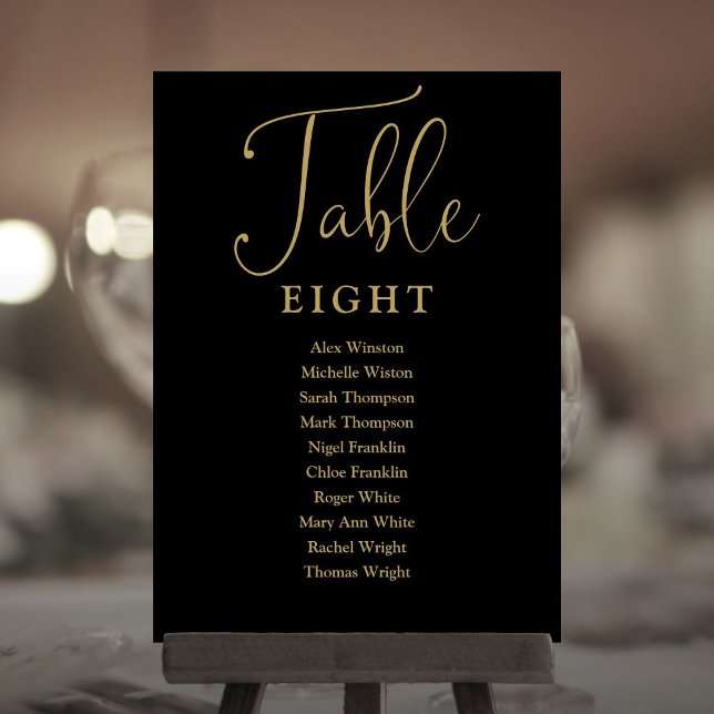 Elegante Schwarz-Gold-Seating-Chart-Tischnummer Einladung (Elegant Black And Gold Seating Chart Table Number)