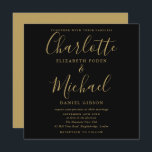 Elegante Schwarz-Gold-Signatur-Script-Hochzeit Einladung<br><div class="desc">Diese stilvolle,  schlichte Schwarz-Gold-Hochzeitseinladung mit eleganten Stilbezeichnungen kann mit Ihren Hochzeitsdetails in schicker Schrift personalisiert werden. Entwickelt von Thisisnotme©</div>