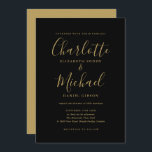 Elegante Schwarz-Gold-Signatur-Script-Hochzeit Einladung<br><div class="desc">Diese stilvolle Hochzeitseinladung mit edlen,  schwarz-goldenen Stilnamen kann mit Ihren Informationen in schicker Schrift personalisiert werden. Entwickelt von Thisisnotme©</div>