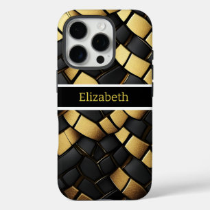 Elegante Schwarz-Gold-Snakeskin-Muster Textur iPhone 16 Pro Hülle
