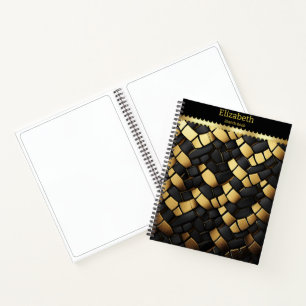 Elegante Schwarz-Gold-Snakeskin-Muster Textur Notizbuch