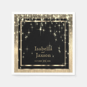 Elegante Schwarz-Gold-Starlights Hochzeit Serviette