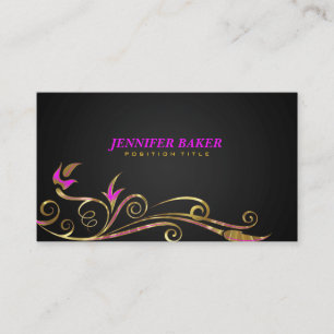 Elegante Schwarz-Gold-Swirl-Rosa-Akzente Visitenkarte