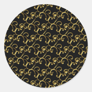 Elegante Schwarz-Gold-Swirl-Sticker Runder Aufkleber