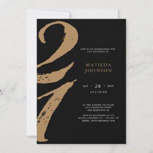 Elegante Schwarz-Gold Typografie 21. Geburtstag Einladung