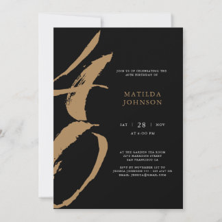 Elegante Schwarz-Gold Typografie 40. Geburtstag Einladung
