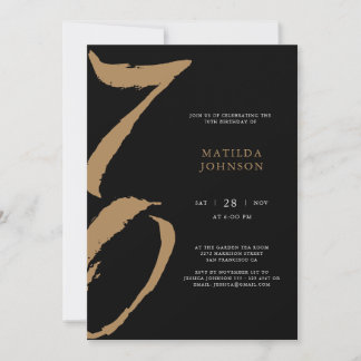 Elegante Schwarz-Gold Typografie 70. Geburtstag Einladung