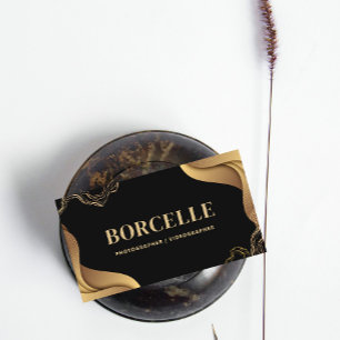 Elegante Schwarz-Gold-Waves Telefonnummerkarte