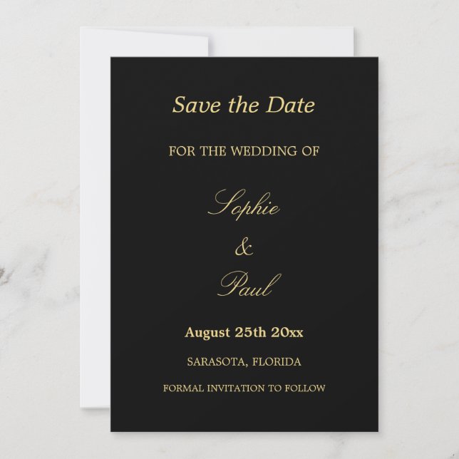 Elegante Schwarz Golden Beige Hochzeit Sichern Sie Save The Date (Vorderseite)