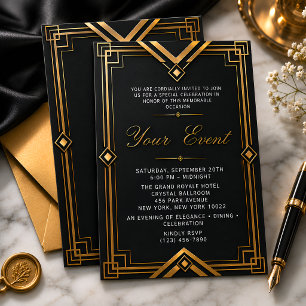 Elegante schwarz-goldene Art-Deco-Feier für jeden Einladung