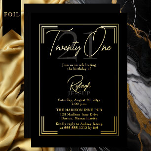 Elegante Schwarz-Goldene Art Deco-Party zum 21. Ge Folieneinladung