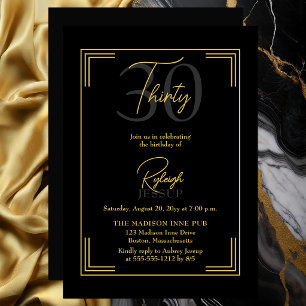 Elegante Schwarz-Goldene Art Deco-Party zum 30. Ge Einladung