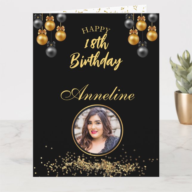 Elegante, schwarz-goldene Foto-geklappte Grußkarte Karte (Kleine Pflanze)