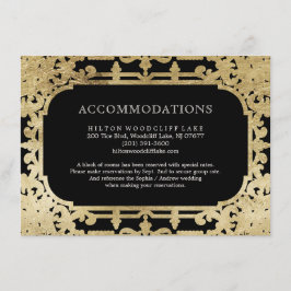 Elegante, schwarz-goldene Hochzeitsunterkunft Begleitkarte
