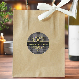 Elegante schwarz-goldene karierte monogrammierte G Etiketten