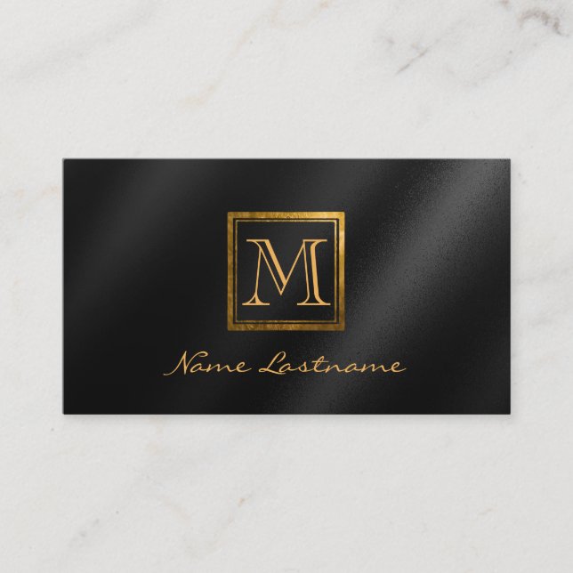 Elegante Schwarz Gradient Square Gold Monogram Not Visitenkarte (Vorderseite)