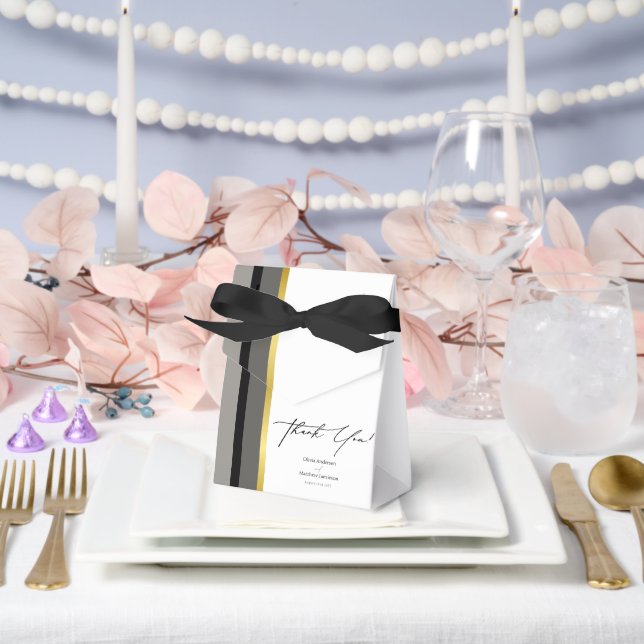 Elegante Schwarz-Grau-Streifen Typografie Hochzeit Geschenkschachtel (Hochzeit)