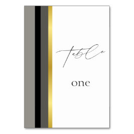 Elegante Schwarz-Grau-Streifen Typografie Hochzeit Tischnummer