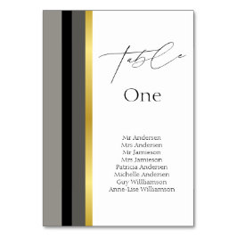 Elegante Schwarz-Grau-Streifen Typografie Hochzeit Tischnummer