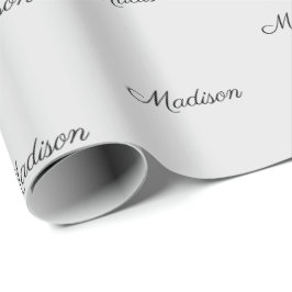 Elegante, schwarz graue Skriptnamen Text Geburtsta Geschenkpapier