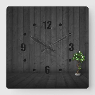 Elegante Schwarz-Holz-Design-Wand Quadratische Wanduhr