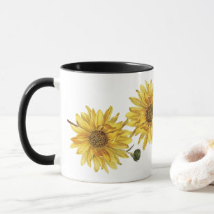 Elegante Schwarz-Holz-Körner und Sonnenblumen-Tass Tasse